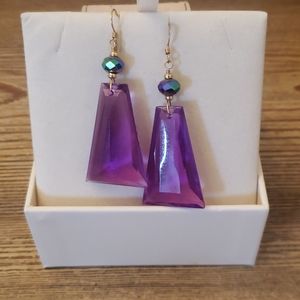 Womens purple crystal dangle earrings gently used